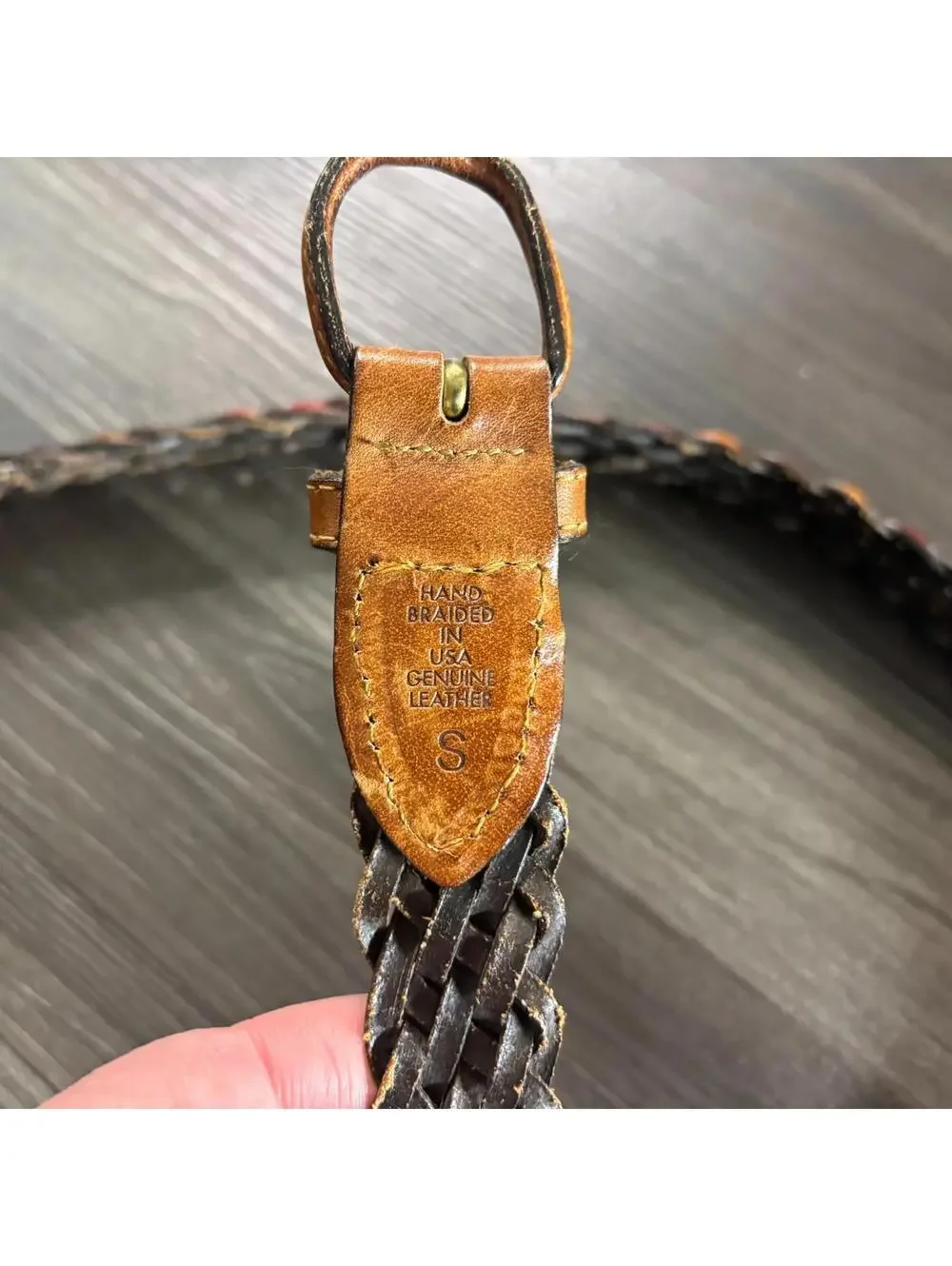 Vintage Women's Leather Belt Tri-Colored Braided Rust Brown Size Small USA Made